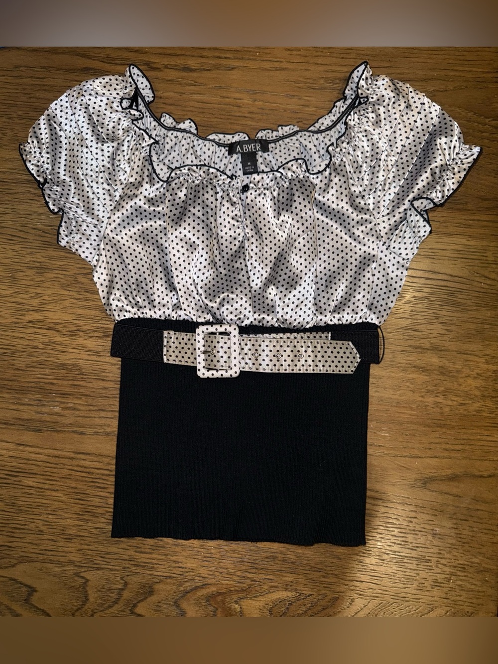 A. Byer Black and White Polka Dot Women's Top